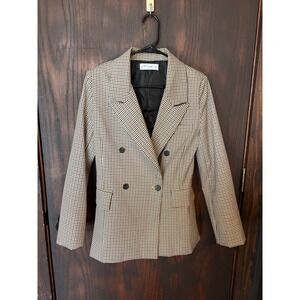Petal + Pup Brown Houndstooth Double Breasted Blazer Jacket US 2 AU 6